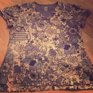 Two floral scrub tops